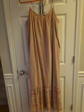 Time and Tru Peach and Pink Striped Maxi Dress
